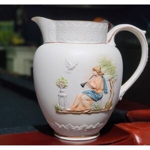 Hand Painted Pitcher,‎ Athena, Bisque Porcelain Pitcher